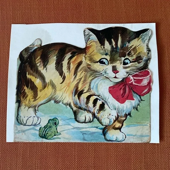 Vintage Tabby Cat Nursery Wall Artwork Print - Picture 1 of 8